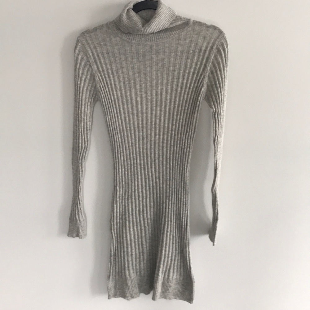 BCBG Gray Ribbed Turtleneck Dress